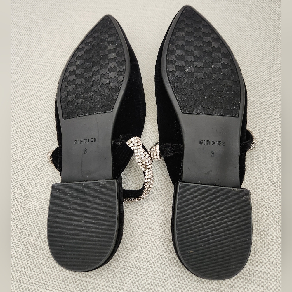 Birdies The Swan Size 8 Black Velvet Faux Crystal Mules Flat Shoes - Picture 11 of 14